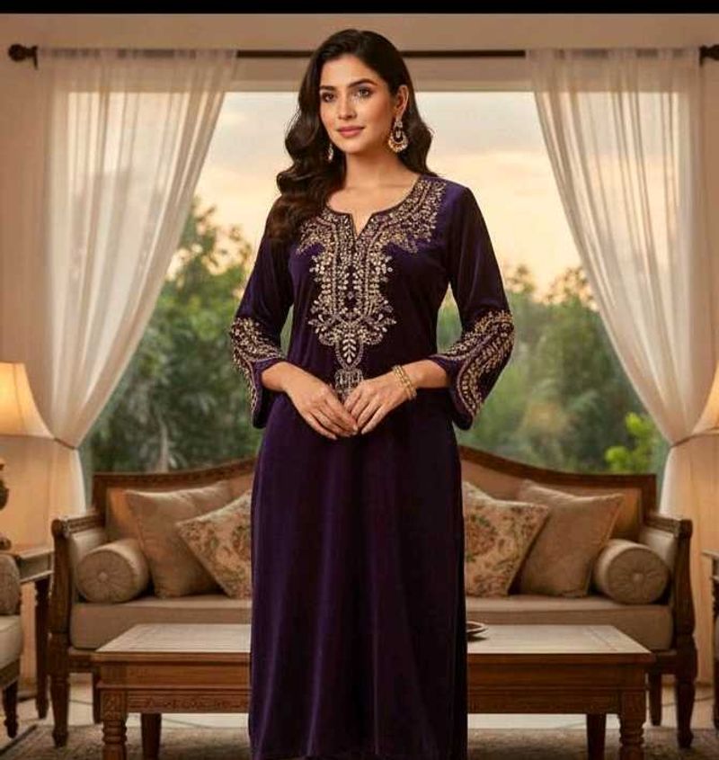 Elegant Embroidered Velvet Kurta