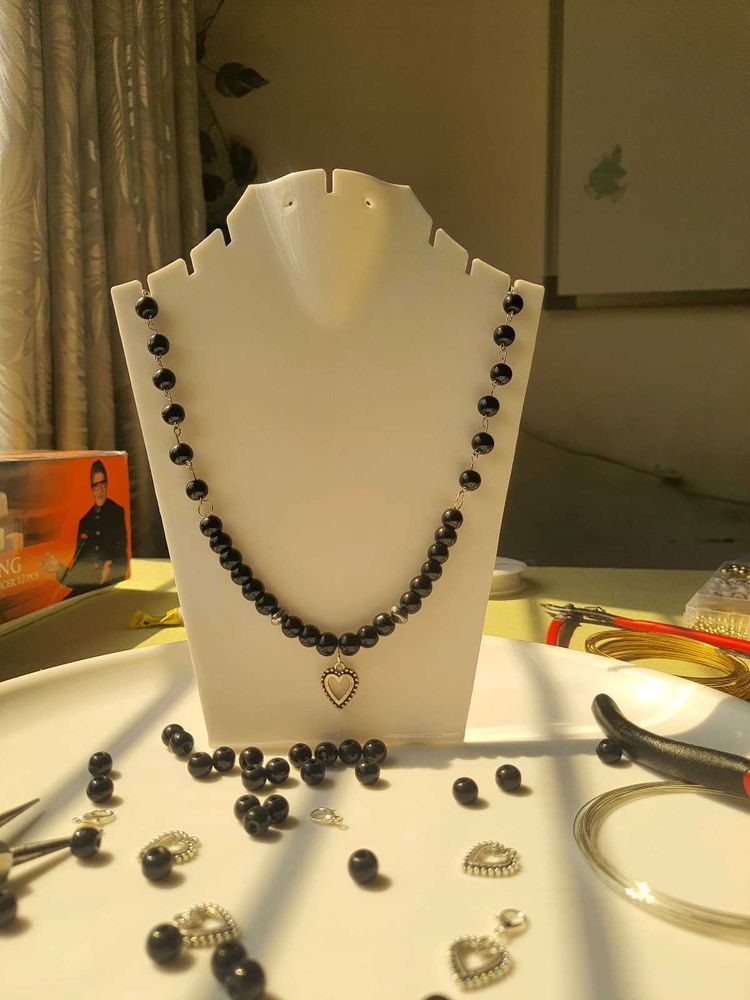 Black Beaded Heart Necklace