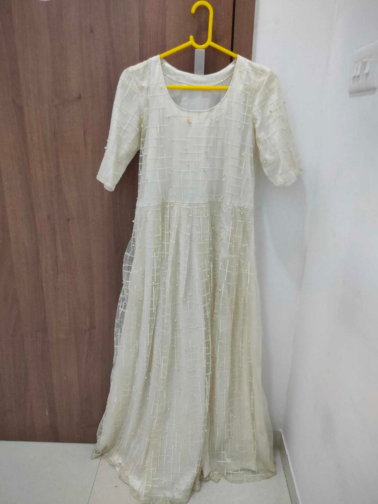 Elegant Ivory Pearl Embellished Dress