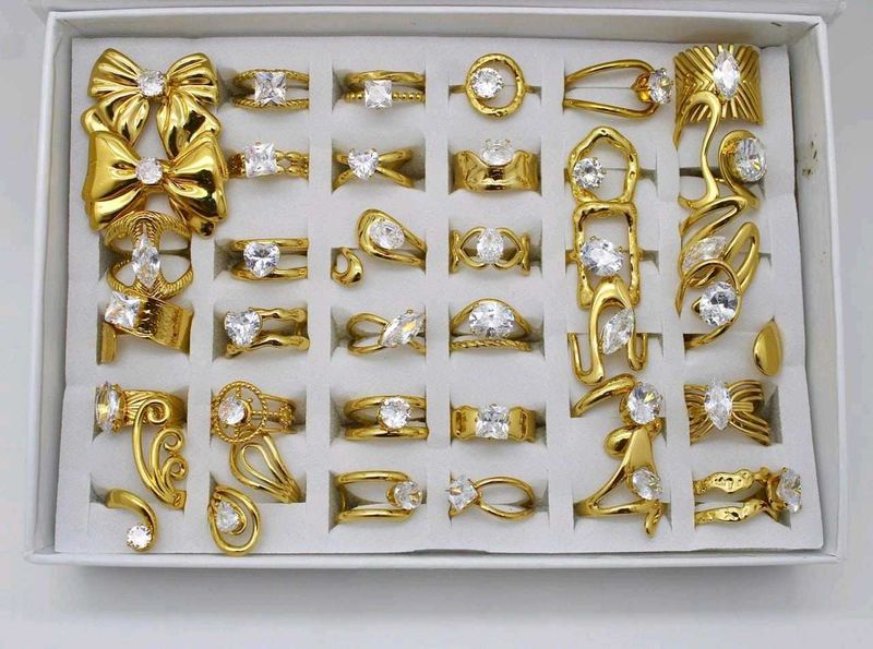 Gold Rings with Cubic Zirconia Set