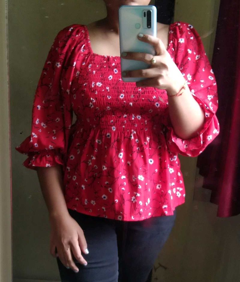 Red Floral Print Top