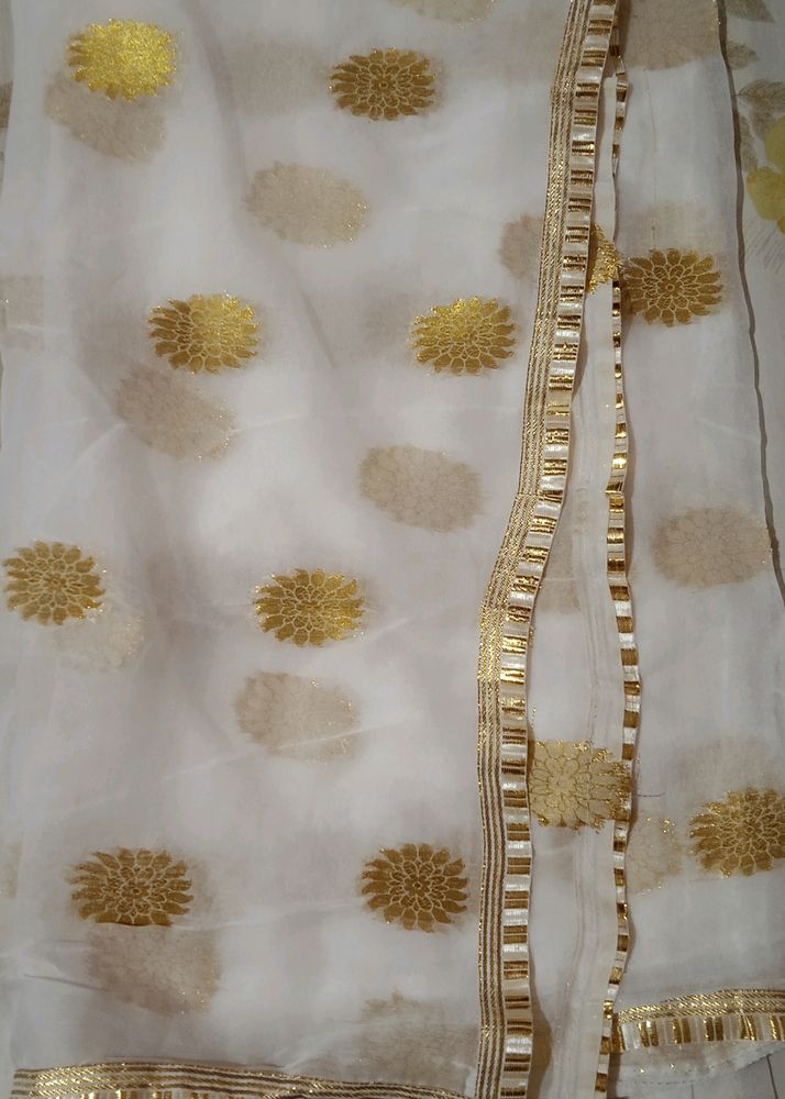Golden Zari Chiffon Dupatta