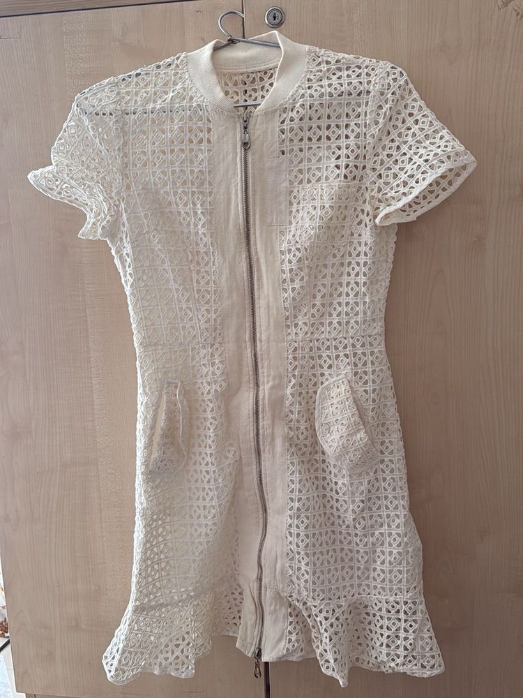 Lace Zip-Up Mini Dress