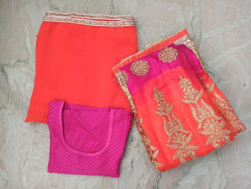 Vibrant Orange and Pink Lehnga Set
