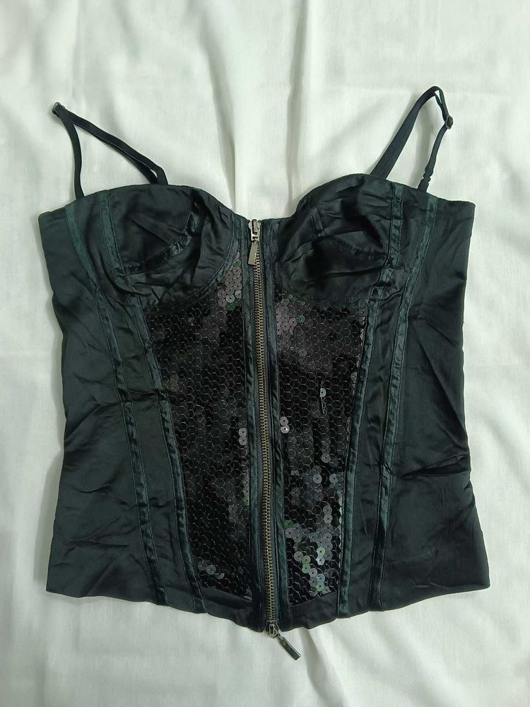 Black Sequin Corset Top