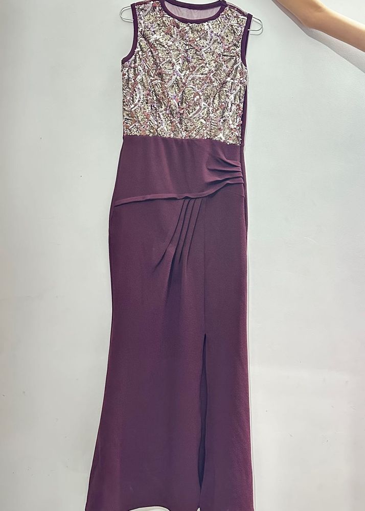 “Elegant Purple A-Line Maxi Dress”
