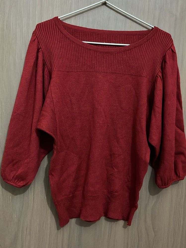 Red Knit Sweater puff sleeves best for M &amp;L