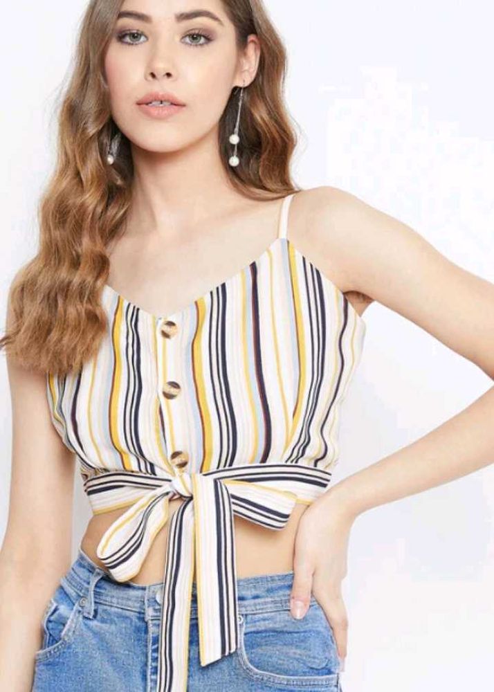 Striped Tie-Front Crop Top