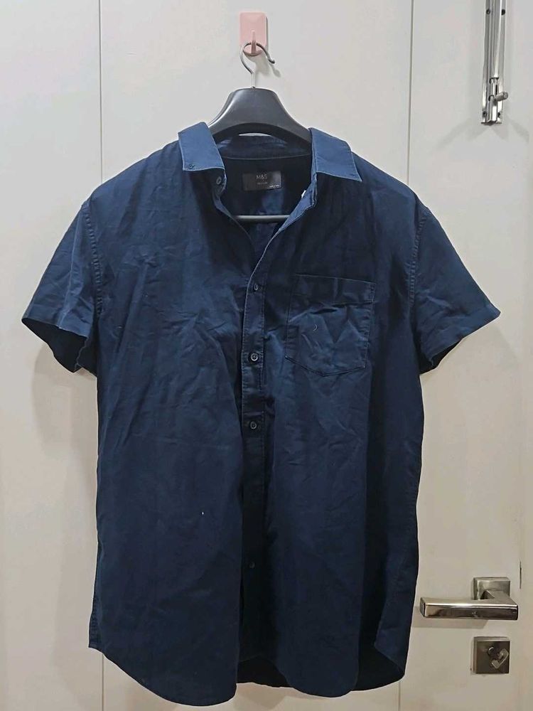 Half Sleeve Navy Blue Cotton Shirt
