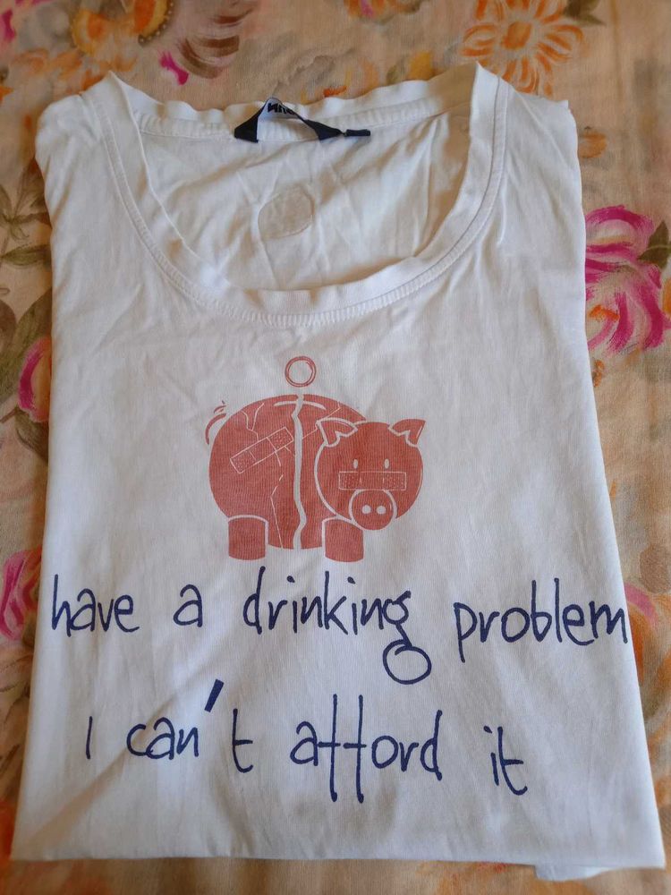 Titled White Tshirt For Daily Use