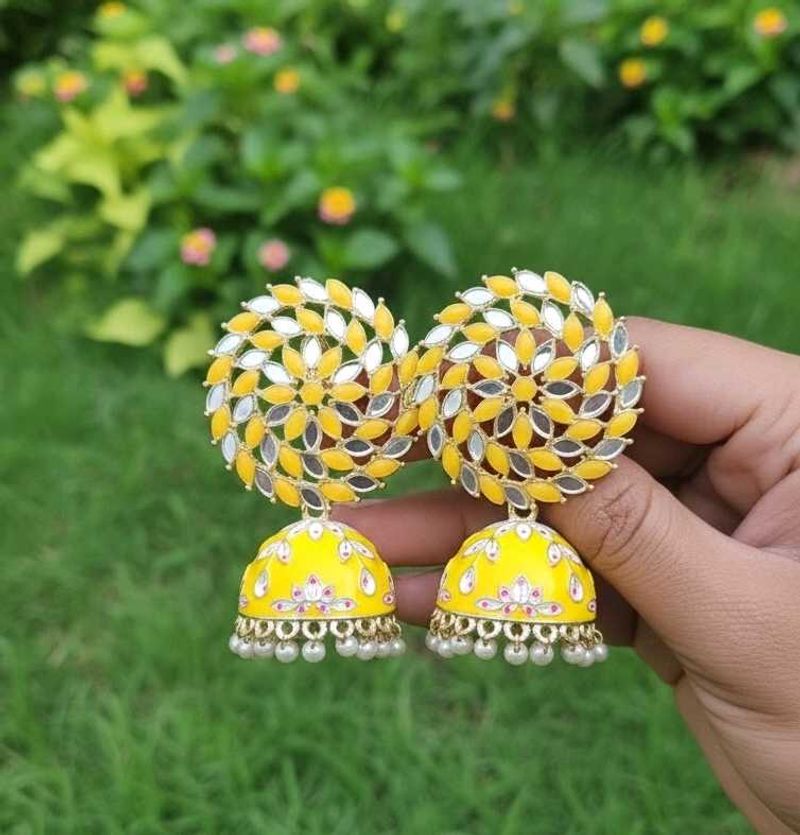 Yellow Jhumka Earrings