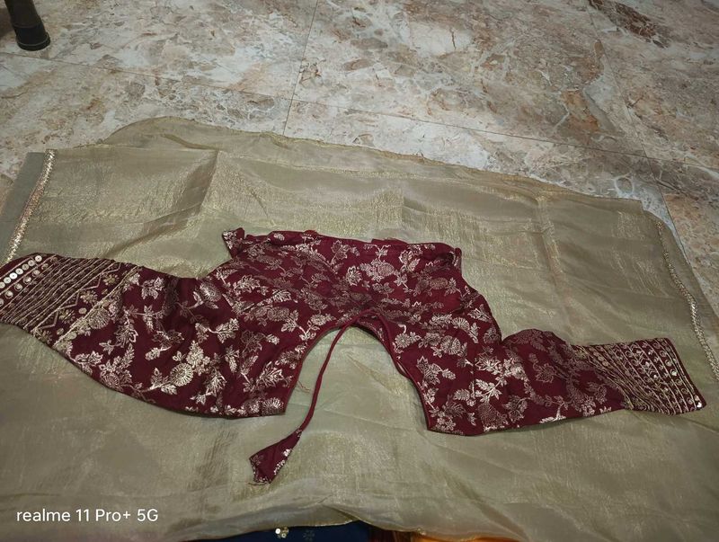 Maroon Floral Blouse &amp; Saree