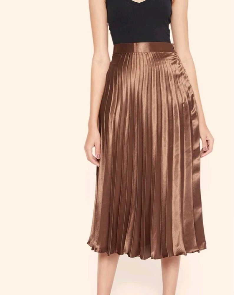 Bronze Satin Midi Skirt