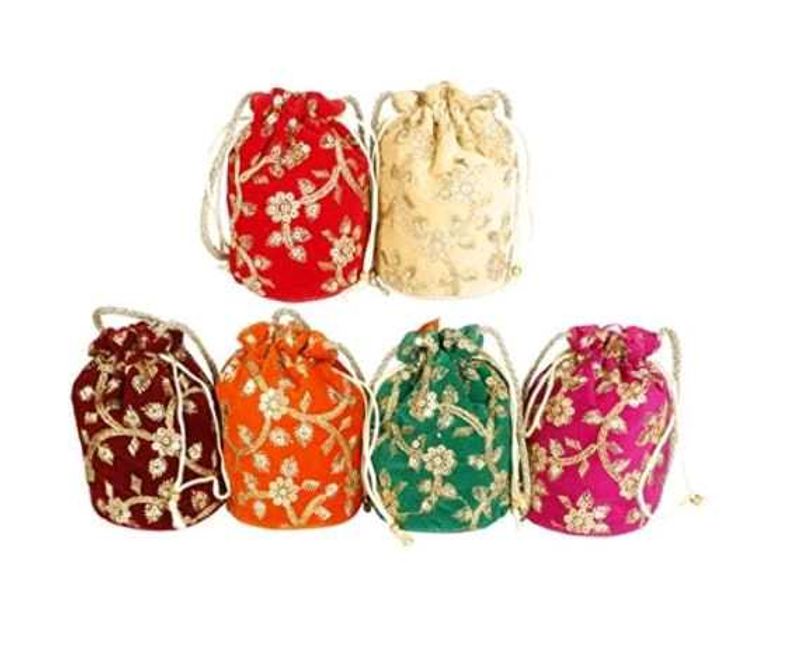 Embroidered Velvet Drawstring Pouches