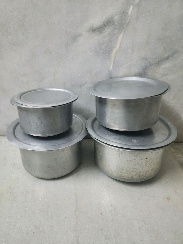 Set Of 4 Aluminium Patilas With Lids