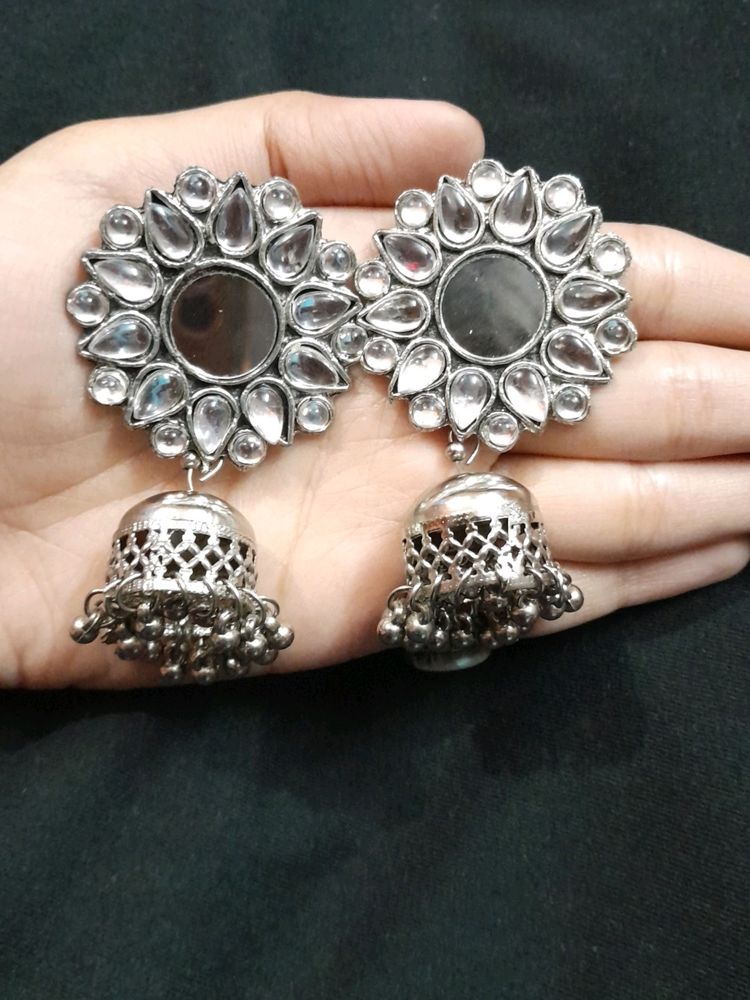 Oxidise And Mirror Work Earring