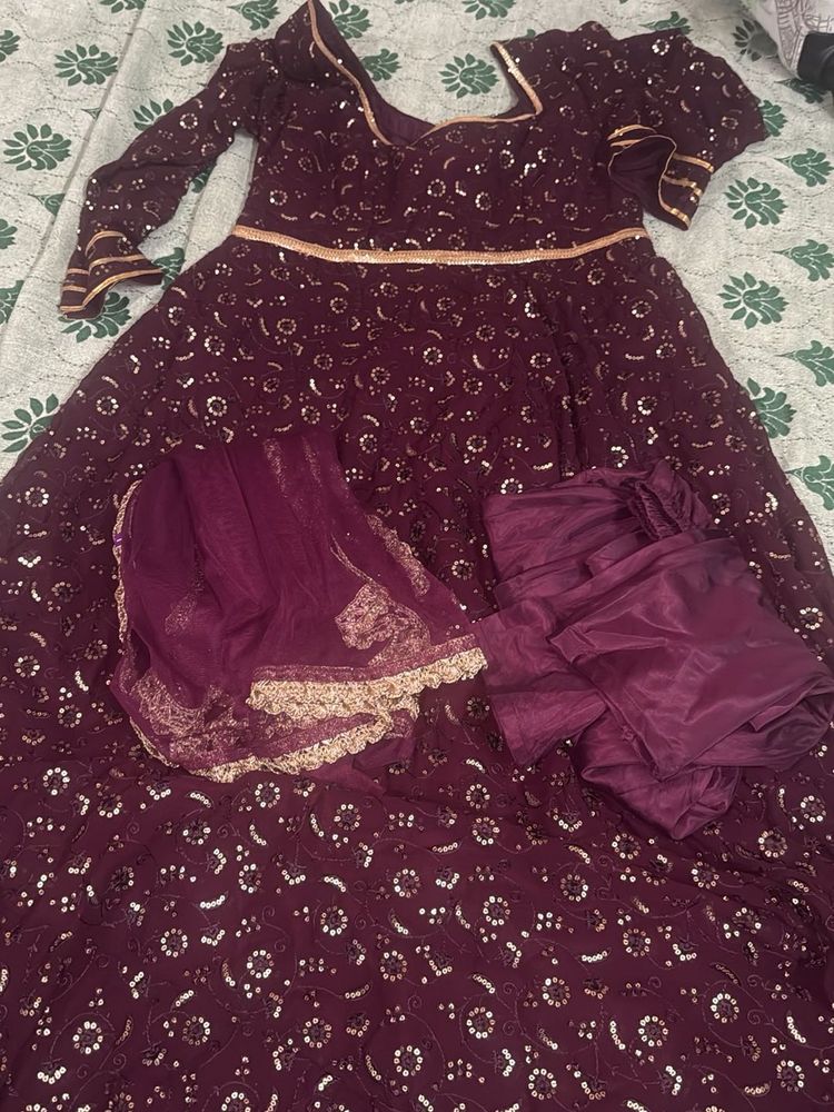 Elegant Maroon Anarkali Kurta Set