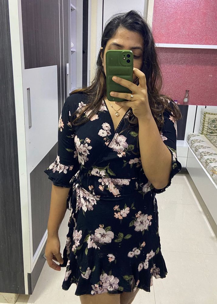 Floral Black Wrap Around Frock