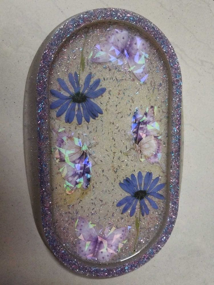 Resin Floral Decorative Tray