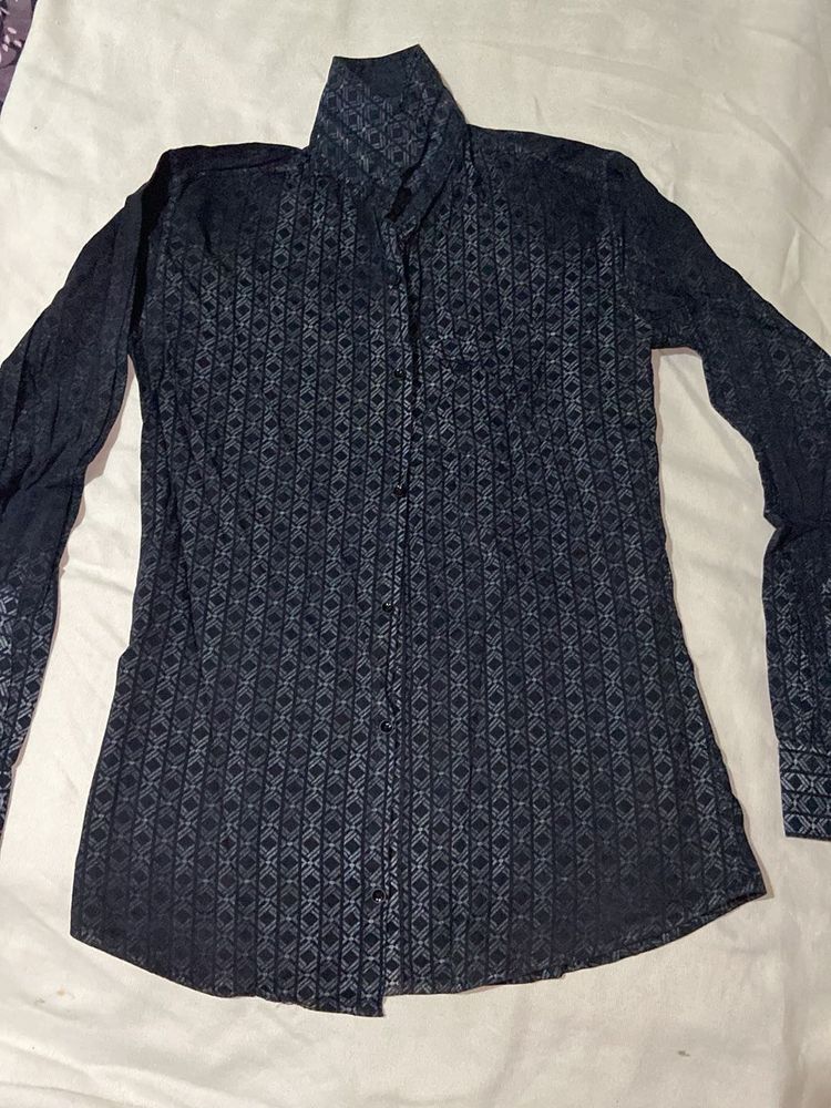 Patterned Blue Shirt
