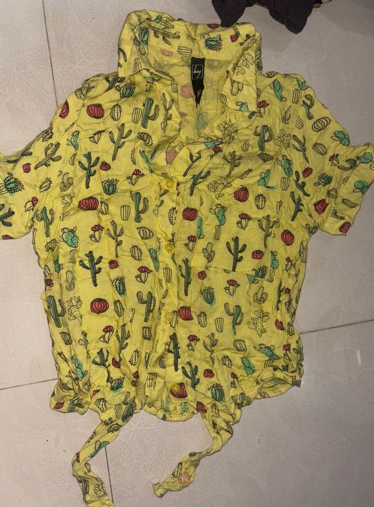 Cactus Print Yellow Crop Top