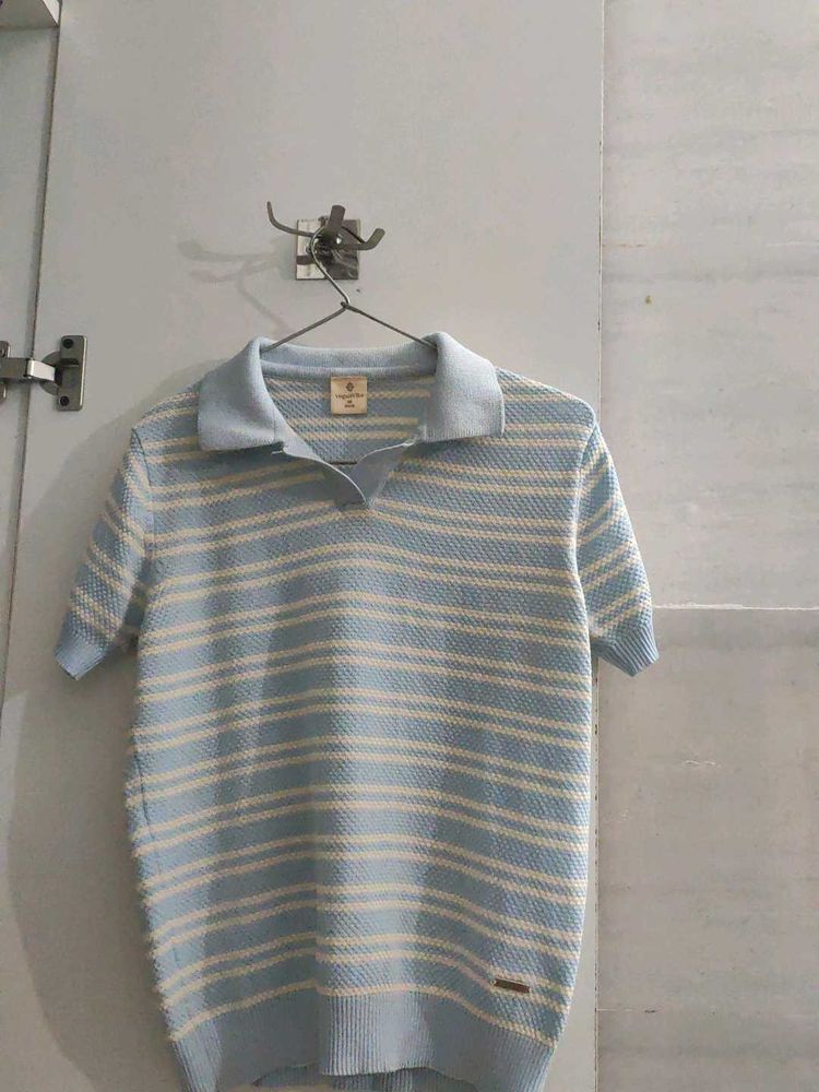 Striped Polo Knit Top