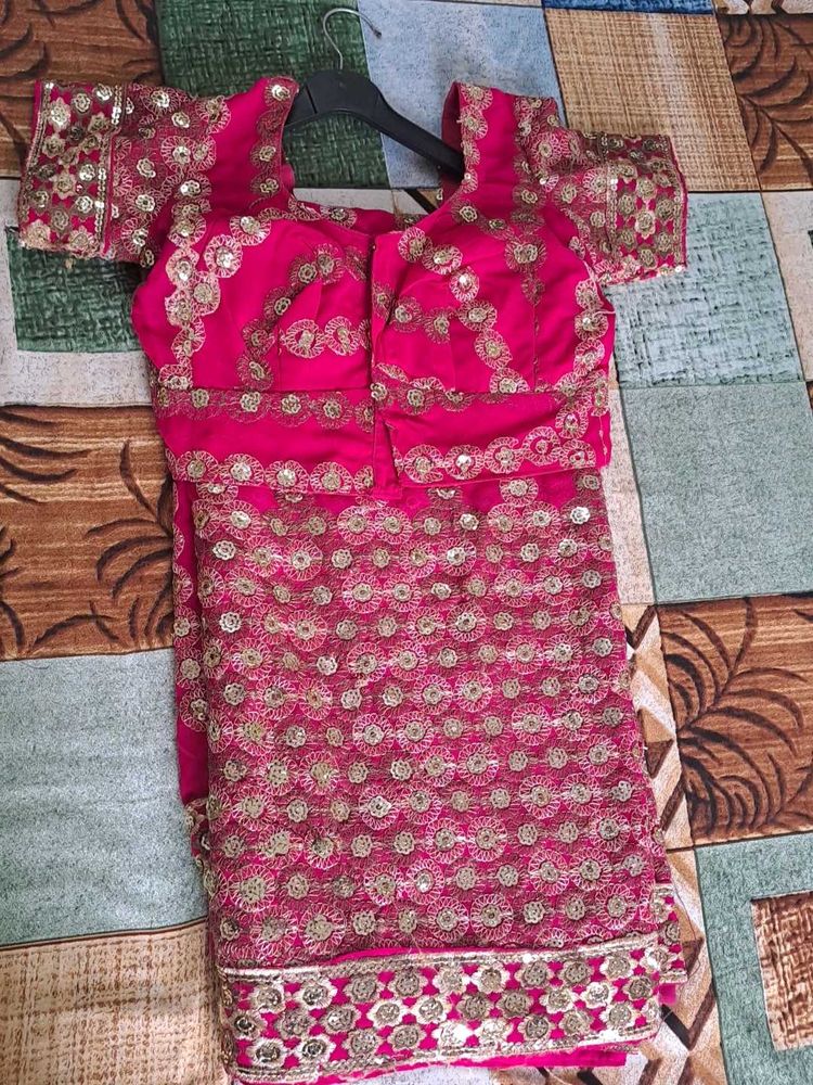 Pink tikki And Embroidery Work Vintage Saree