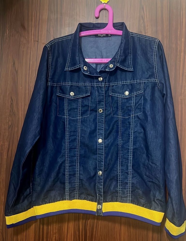 Denim Navy Blue Jacket with Yellow Trim