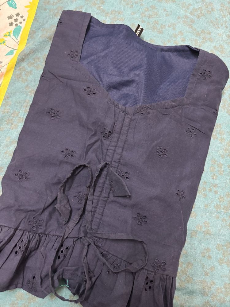 Navy Embroidered Top