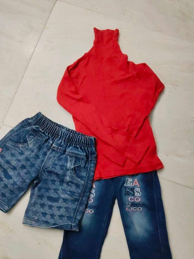 Kids Outfit: Red Top &amp; Denim Bottoms