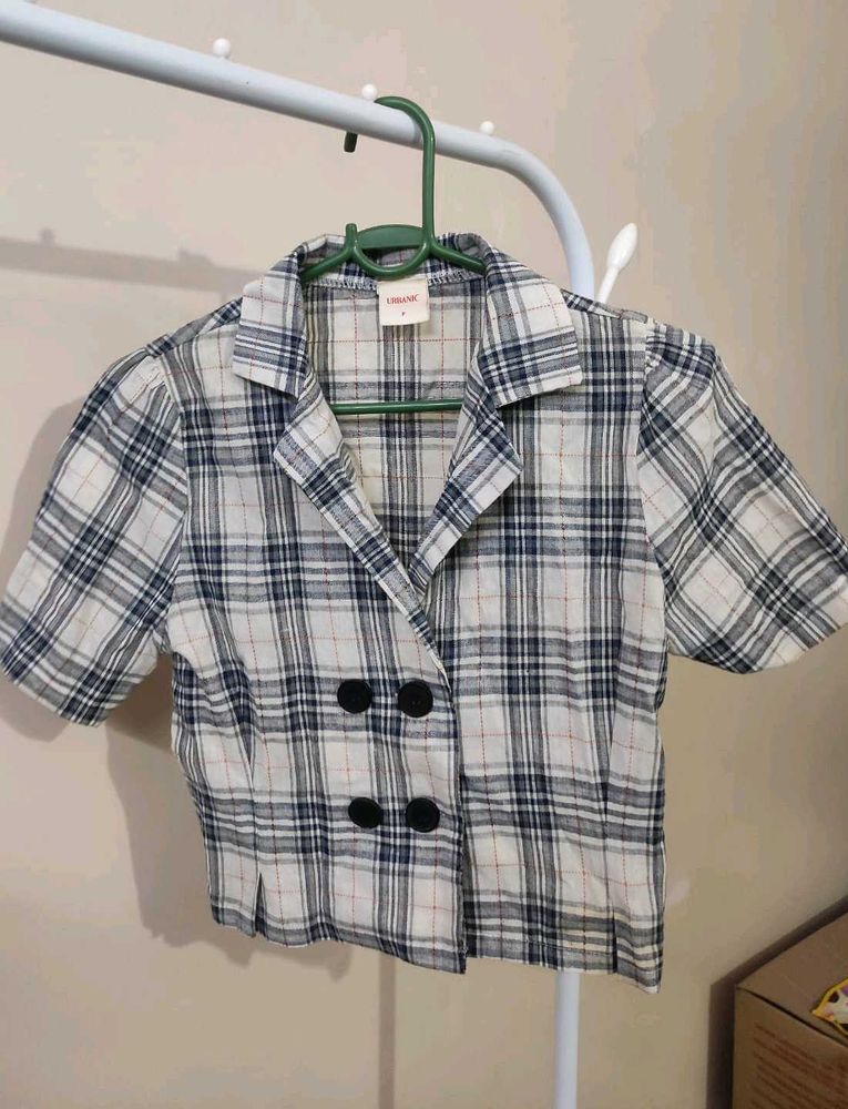 Vintage Plaid Cropped Blazer