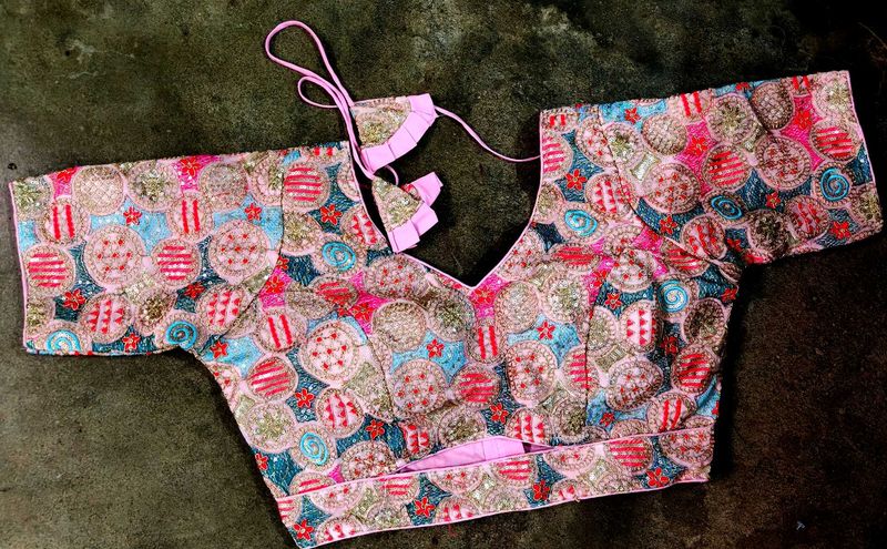 Embroidered Pink Saree Blouse