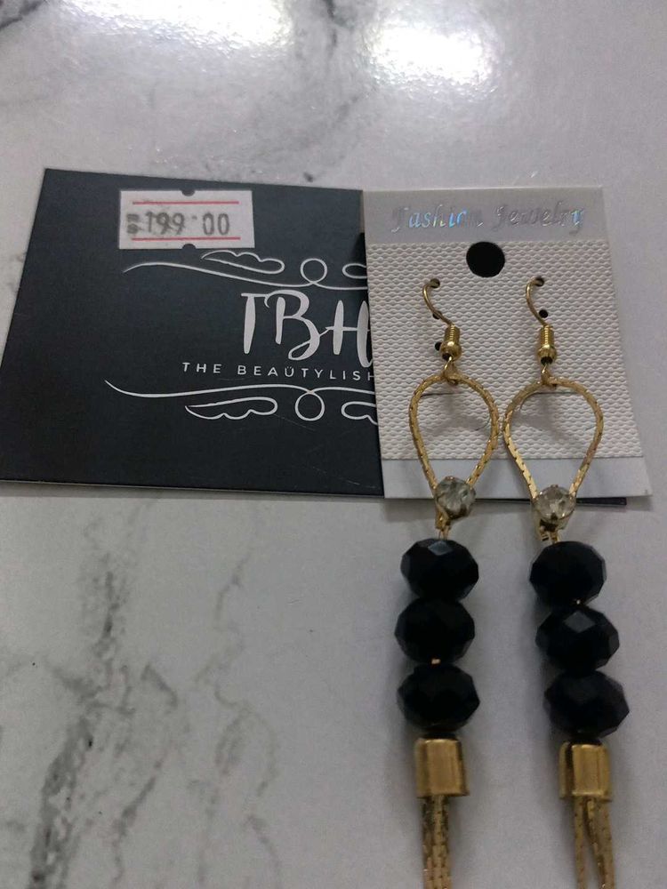 Elegant Black Beaded Dangle Earrings