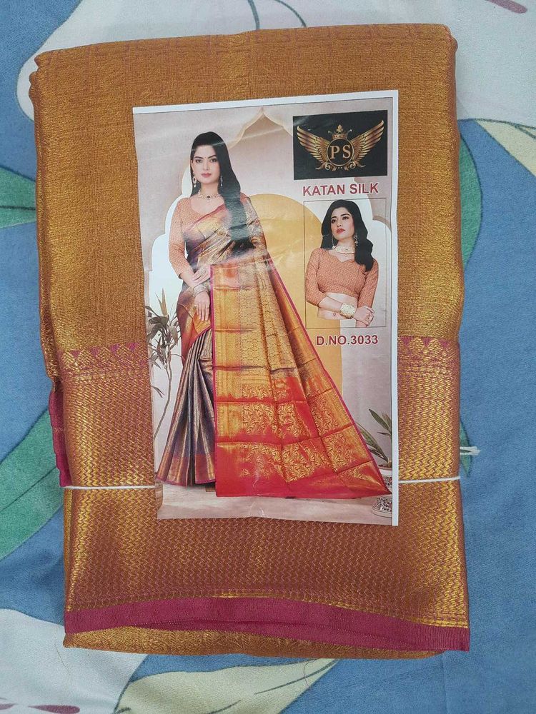 Gold Saree With Pink Border