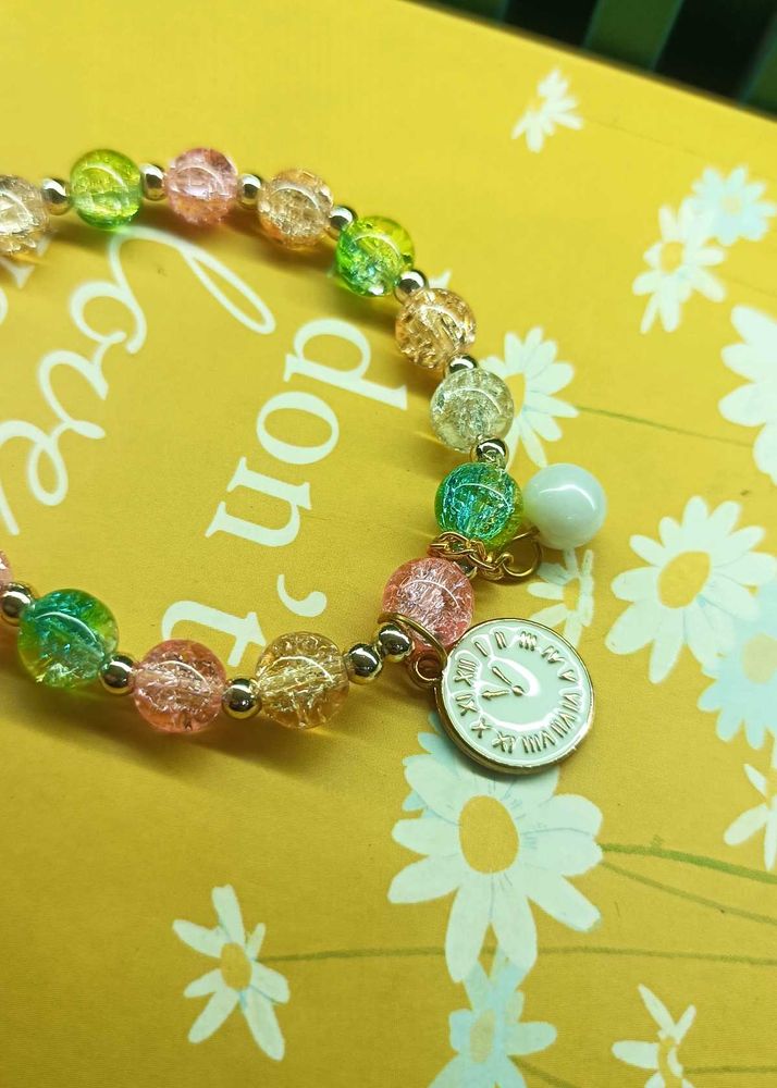 Beaded multicolour clock charm bracelet