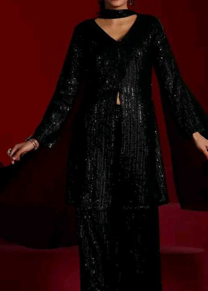 Black Sequin Kurta Set.