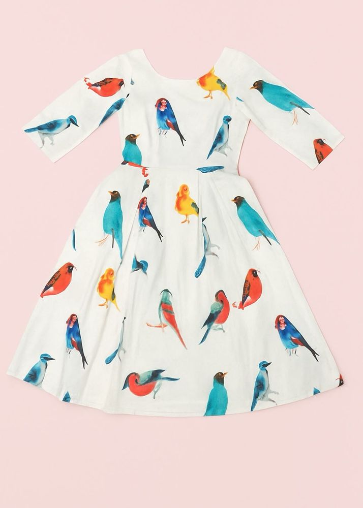 Bird Print Midi Dress