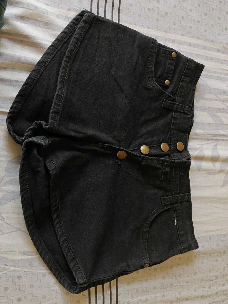 Black High Waisted Denim Shorts