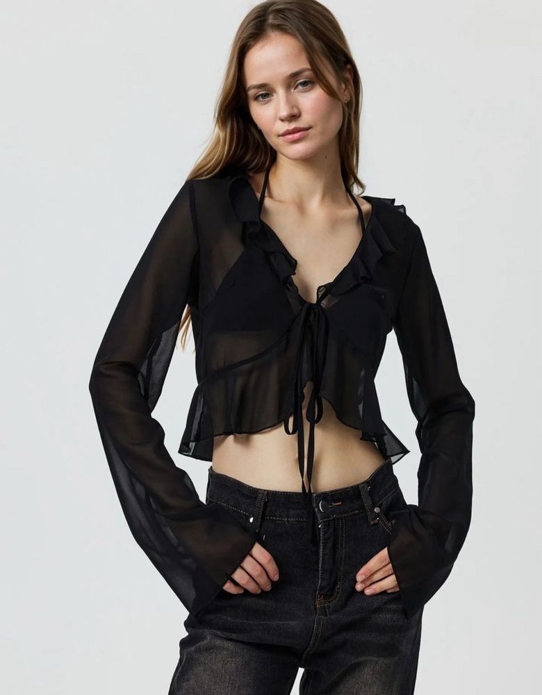 Black Sheer Ruffle Top