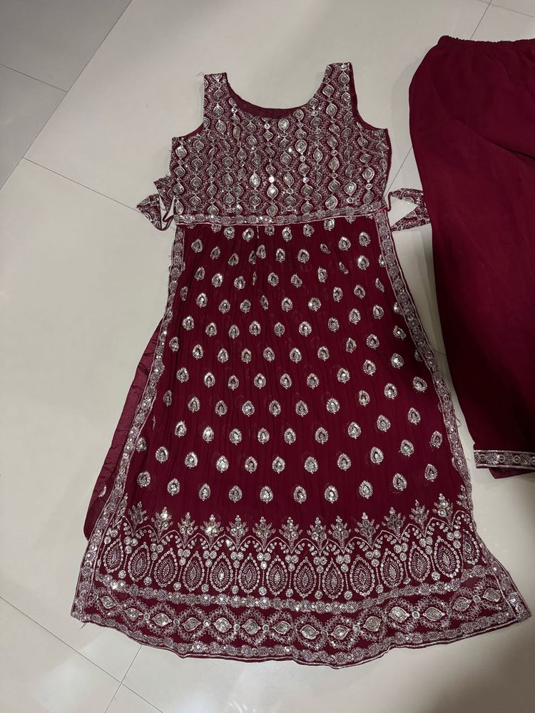 Maroon nayra cut dress with duppata