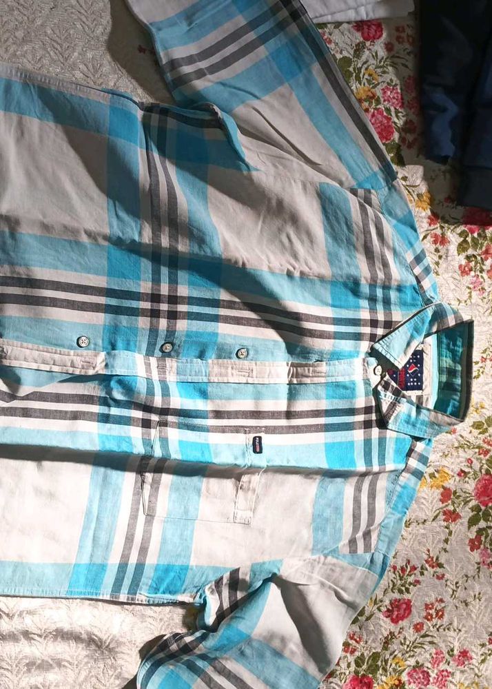 Blue Plaid Button-Down Shirt