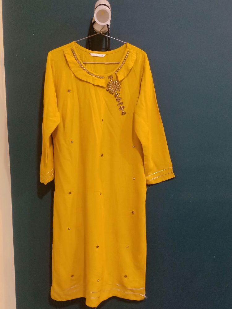 ONLY BRAND MUSTARD COLOUR EMBELLISHED KURTA. SIZE M