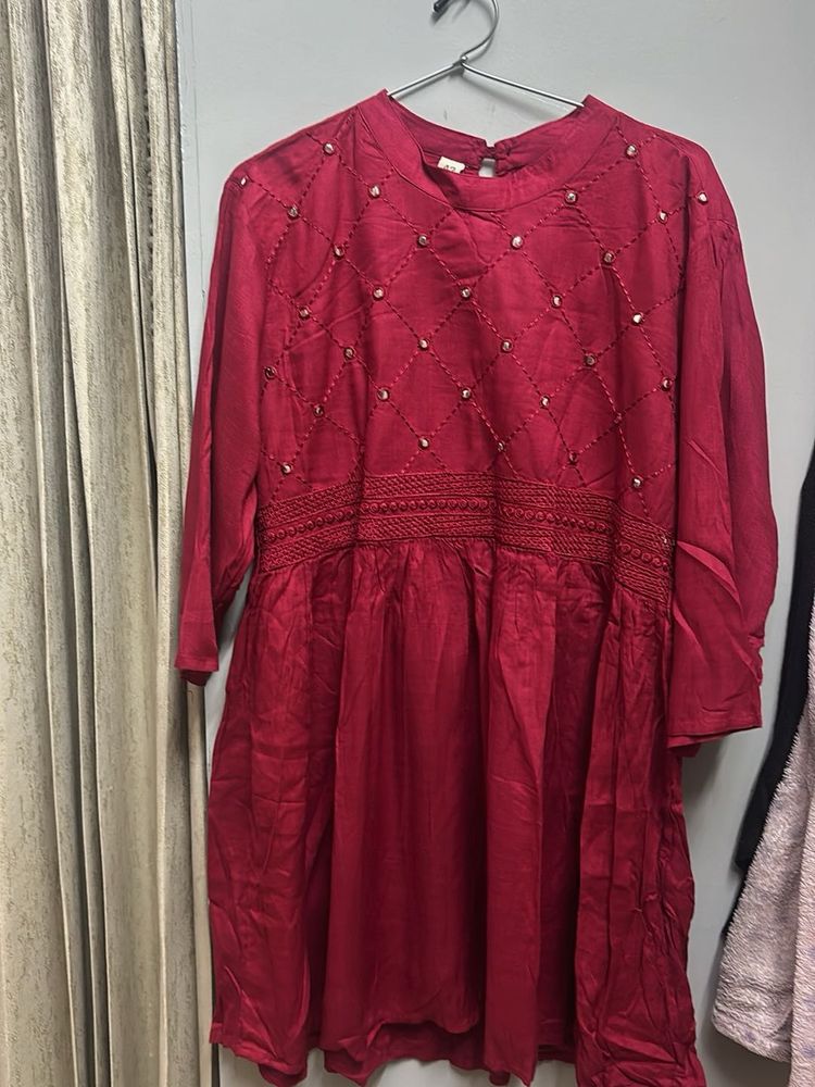 Red Mirror Embroidered Top