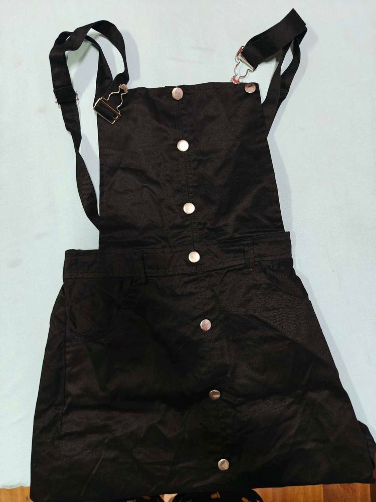 Black Dungree Button-Down Skirt