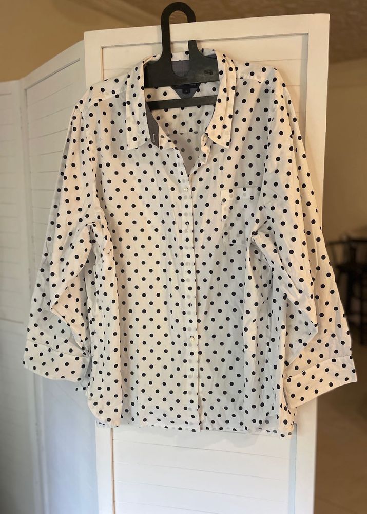 Polka Dot Button-Down Blouse