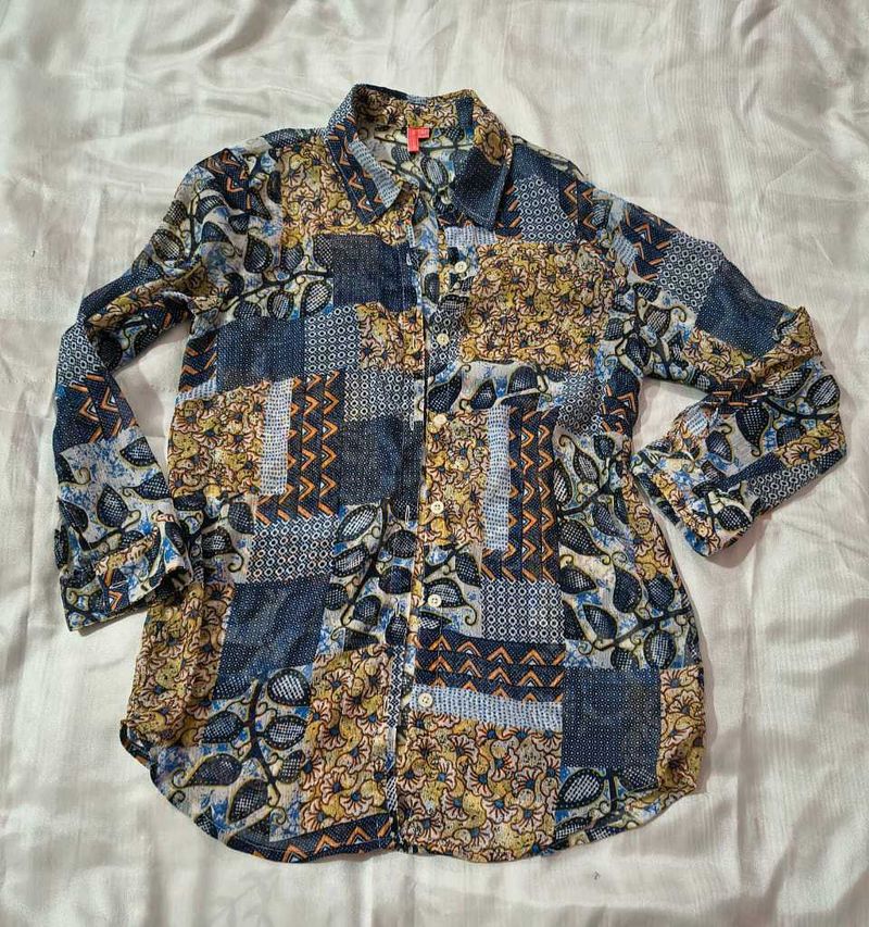 Multicolor Patchwork Print Casual Shirt