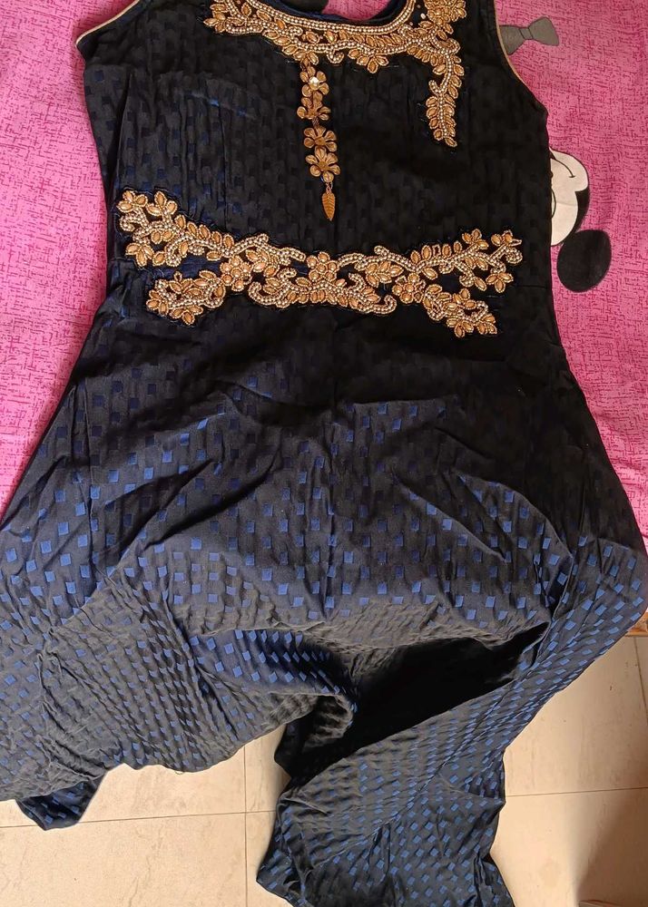 Nevy Blue Embroided Golden Work Gown