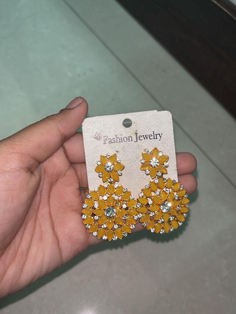 Yellow Floral Statement Earrings