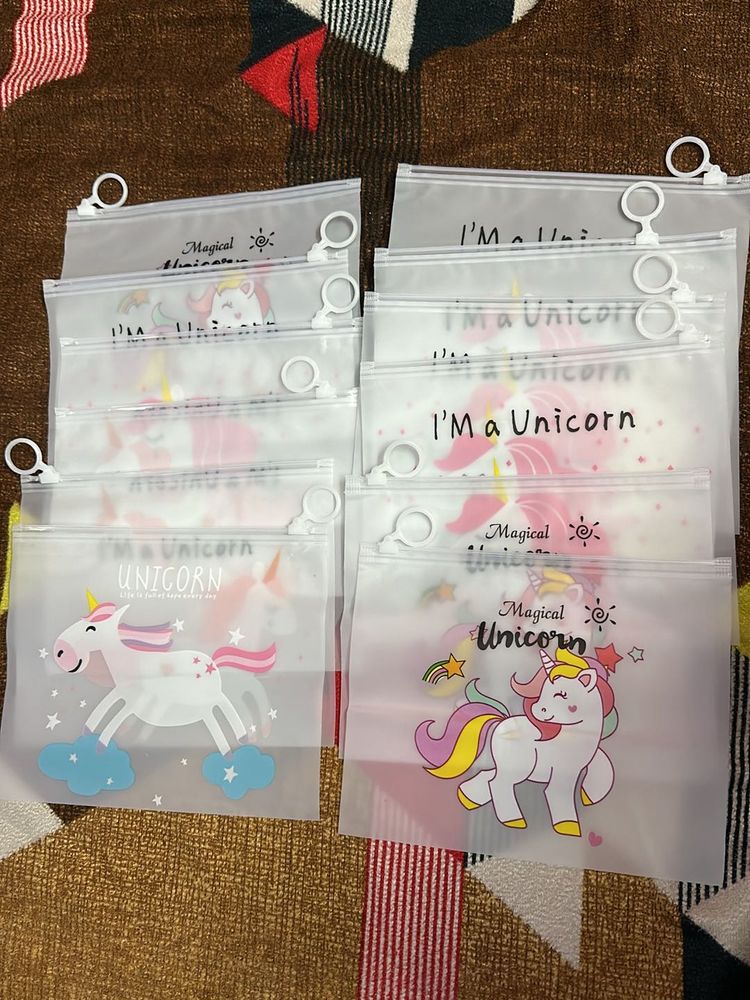 12 pcs Of Transparent Unicorn Pouches