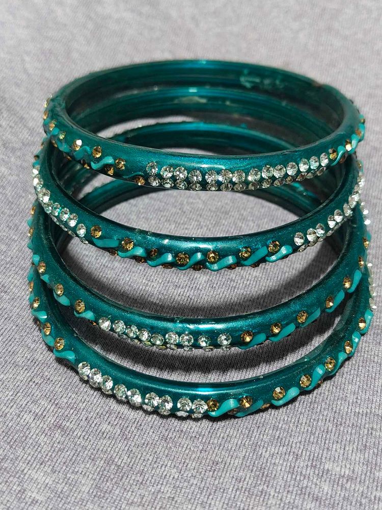 Teal Rhinestone Bangle Set